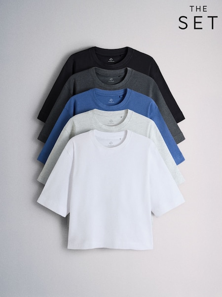 Black/Cobalt Blue/Charcoal/Grey Marl/White - The Set 5 Pack Heavyweight Relaxed Short Sleeve T-shirts