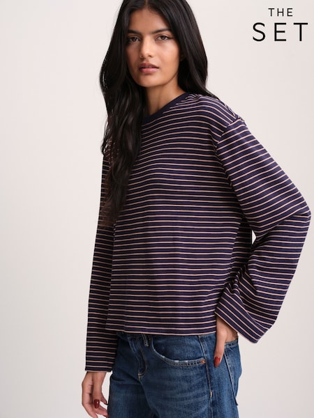 Brown/Navy Stripe/Cream - The Set 4 Pack Heavyweight Relaxed Long Sleeve T-shirts