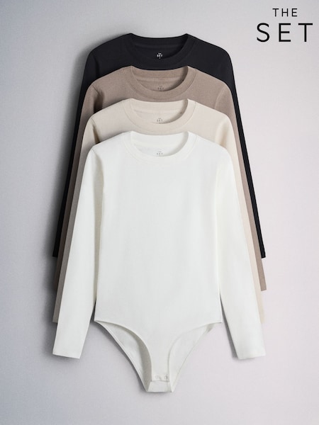 Black/Neutral/Taupe/Ecru - The Set 4 Pack Crew Neck Long Sleeve Bodysuits
