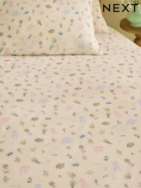 Bedtime Books Brushed Cotton Fitted Sheet And Pillowcase Set