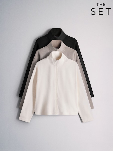 Brown Stone Cream - The Set 3 Pack Zip Up Micro Fleeces