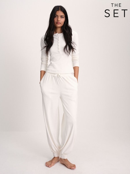 Cream - The Set Soft Cream Henley And Balloon Pant Lounge Co-ord Set