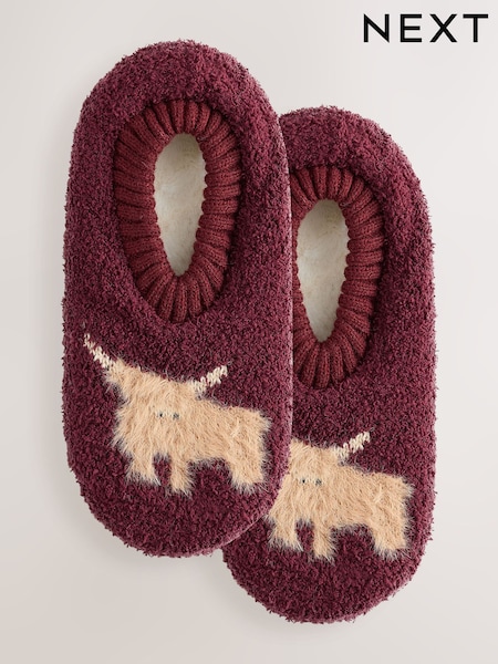 Berry Red - Hamish The Highland Cow Footsie Slipper Socks 1 Pack