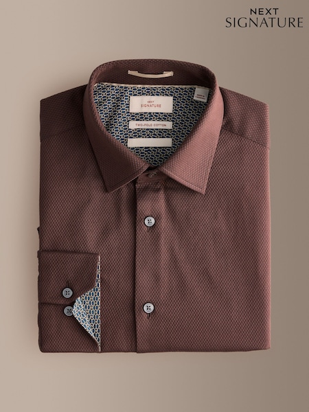 Brown - Slim Fit Signature Cotton Modal Blend Smart Shirt With Contrast Trim