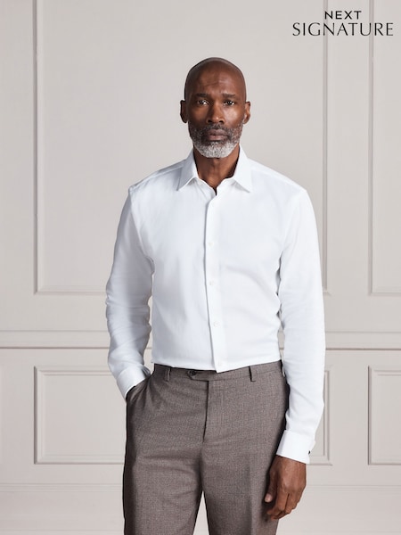 White - Slim Fit Signature Two-fold Cotton Textured Smart Shirt