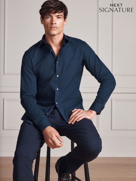 Tumši zils - Slim Fit Signature Cotton Poplin Formal Shirt
