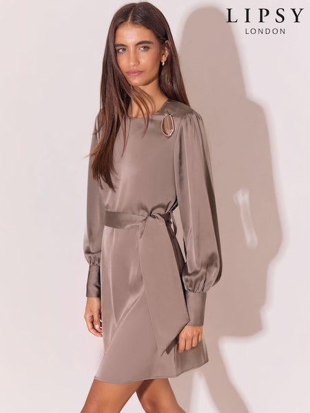 Grey - Lipsy Satin Resin Trim Mini Blouson Shift Dress