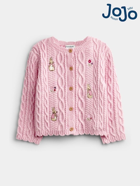 rožnata Peter Rabbit - Jojo Maman Bébé Flopsy Embroidered Cable Knit Cardigan