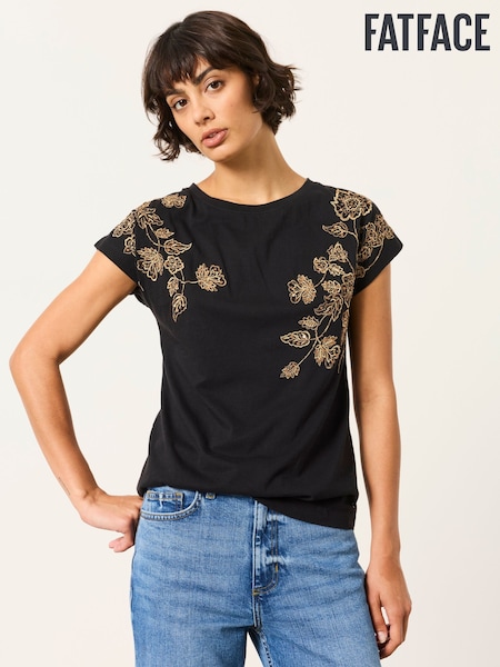 Black - Fatface Embroidered Sparkle T Shirt