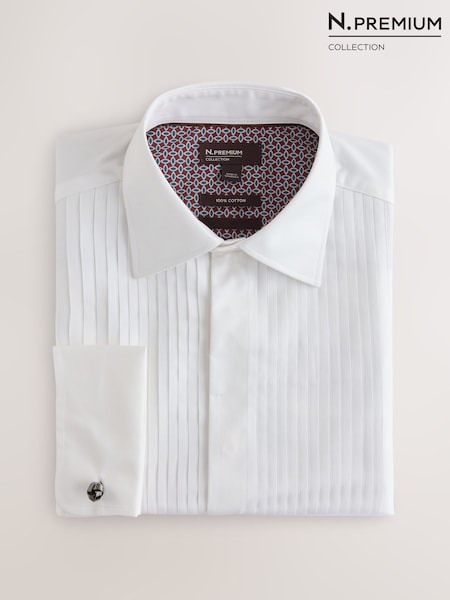 White - Slim Fit N. Premium 1 Pleated Formal Shirt With Double Cuff And Cufflink