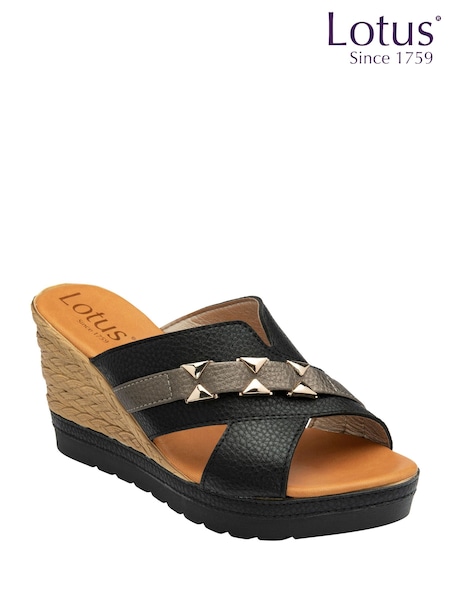 Black - Lotus Wedge Mule Sandals