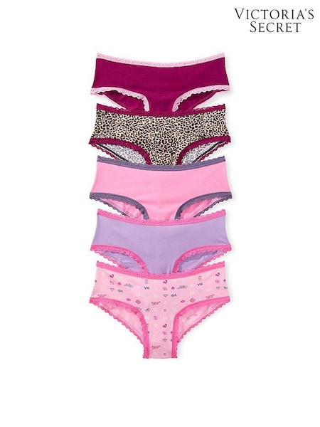 Pink/Leopard/Purple - Victoria's Secret 5 Pack Cotton Lace Trim Knickers