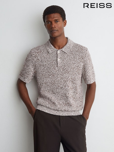 White/Camel - Regular Reiss Marco Cotton-blend Half-button Marled Polo