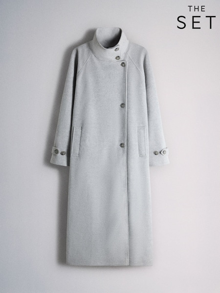 Grey - The Set Funnel Neck Coat