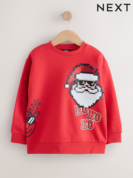Red Sequin Santa - Christmas Crew Neck Sweater (3-16yrs)