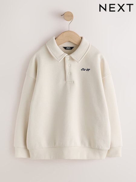 Ecru - Oversized Collar Popper Neck Sweatshirt (3-16yrs)