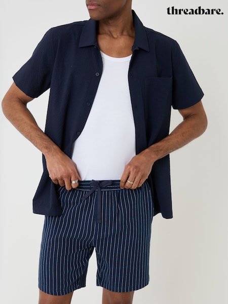 Blue - Regular Threadbare Shorter Length Stripe Cotton Shorts