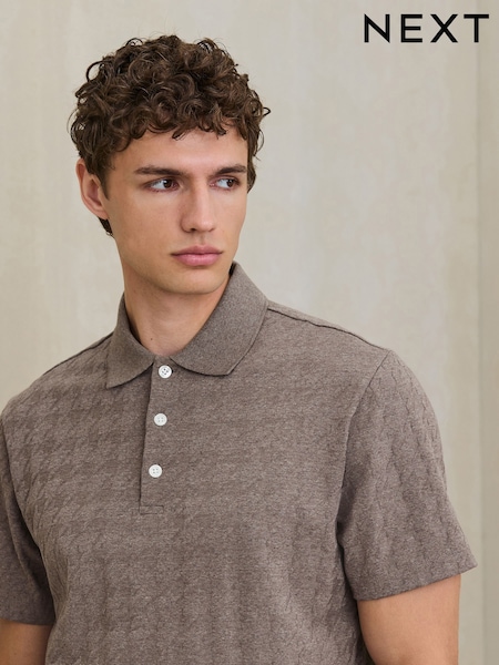 Hellbraun - Regular Fit Smart Jaquard Polo Shirt