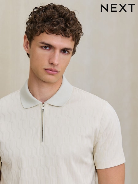 Ekru - Slim Fit Smart Jaquard Polo Shirt