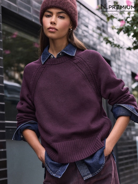 Burgundy Red - N.premium Long Sleeve Crew Neck Sweater