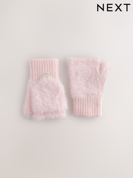 Pink - Feather Flip Mitt Gloves (3-16yrs)