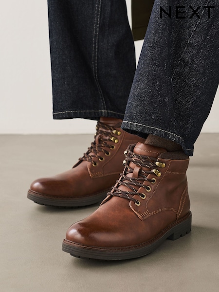 Brown - Regular Borg Lined Chukka Boots