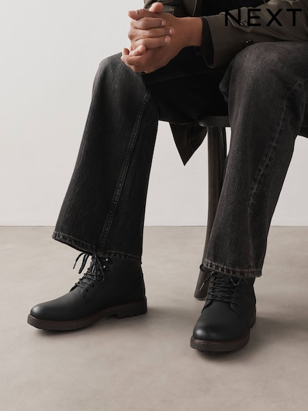 黑色 - Regular Borg Lined Chukka Boots