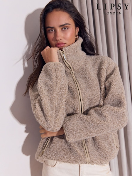 Oatmeal - Lipsy Zip Up Fleece
