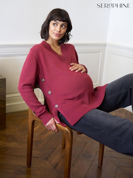 Rosa ciruela - Seraphine Maternity Premium V-neck Button Nursing Jumper