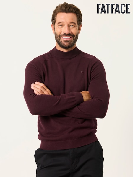 Burgundy Red - Regular Fatface Rye Turtle Neck Jumper
