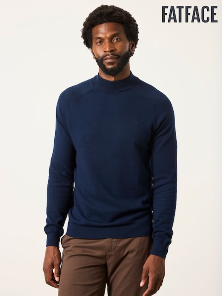 Navy - Regular Fatface Rye Turtle Neck Jumper