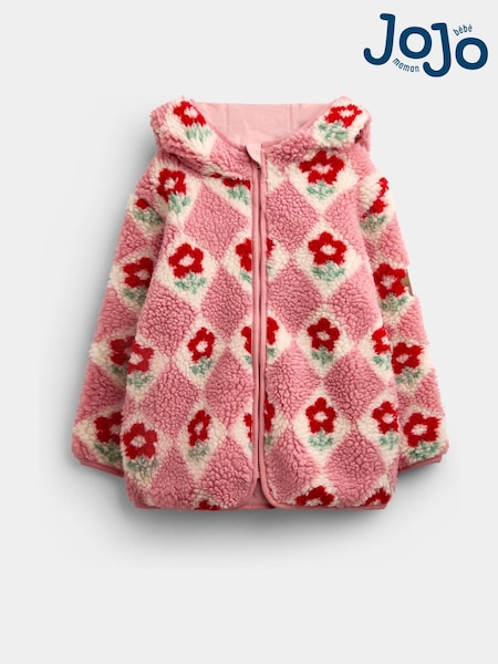 Pink Floral Harlequin - Jojo Maman Bébé Hooded Borg Fleece