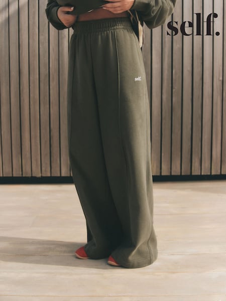 Khaki Green - Self. Wide Leg Joggers