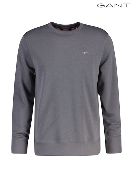 Grey - Regular Gant Shield Crew Neck Sweatshirt