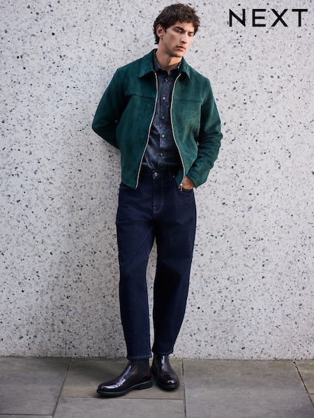 Green - Regular Faux Suede Zip Up Jacket