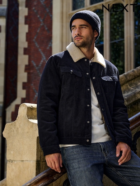 Black - Regular Cord Borg Lined Trucker Jacket