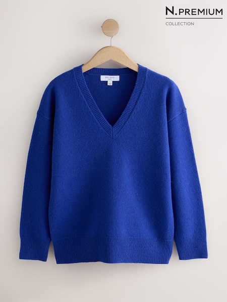 أزرق كوبالت - N. Premium Merino Wool V-neck Jumper