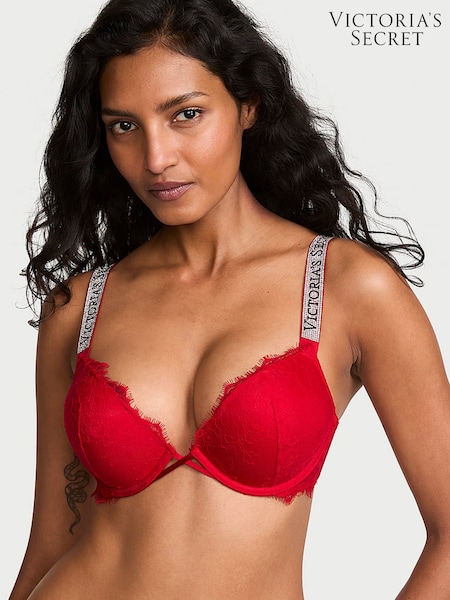 Lipstick Red - Victoria's Secret Bombshell Lace Shine Strap Bra