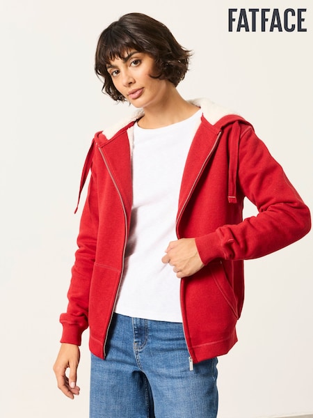 Red - Fatface Borg Zip Through Hoodie
