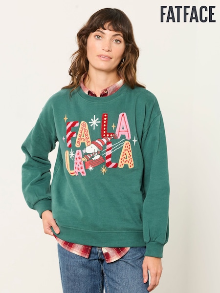 أخضر داكن - Fatface Snoopy Festive Graphic Crew Sweat