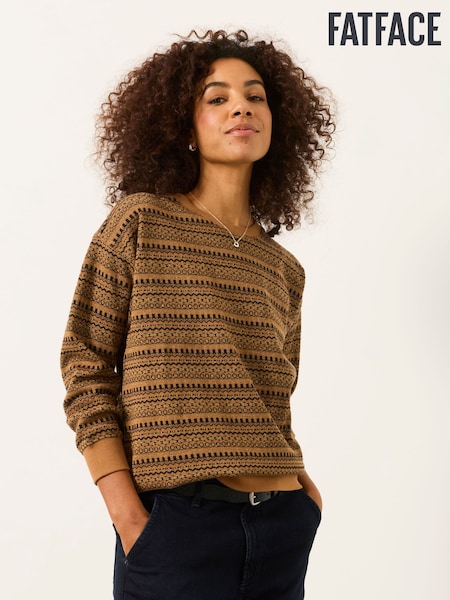 Brown - Fatface Textured Fairilse Sparkle Crew Sweat