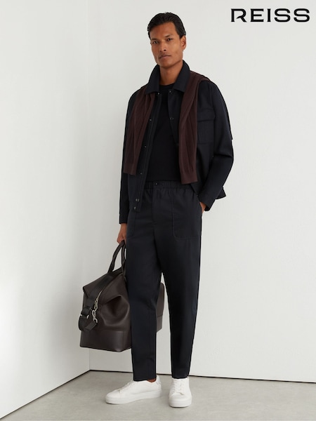 Marina de guerra - Regular Reiss Snap Cotton-blend Lightweight Tapered Trousers