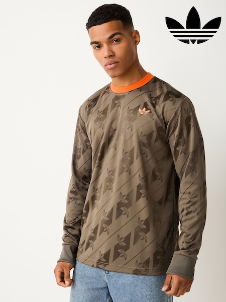Коричневый - Regular Adidas Originals Jacquard Trefoil Long Sleeve Jersey