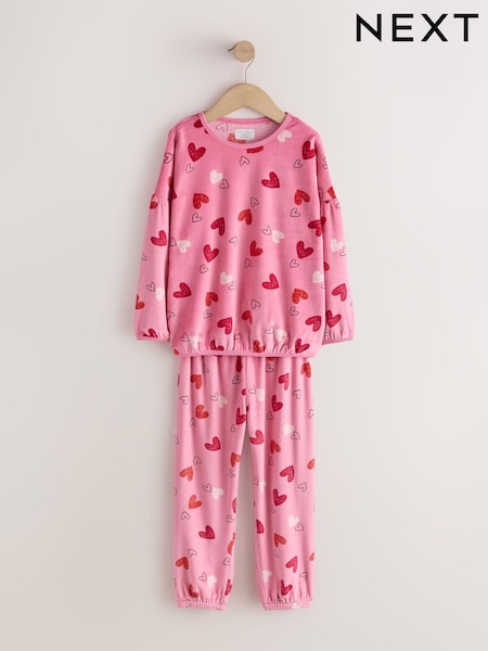 Pink/Red Heart - Cosy Fleece Pyjamas (3-16yrs)
