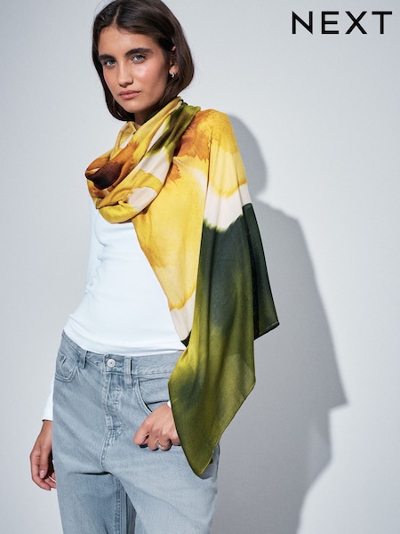 Green Blurred Floral - Lightweight Scarf