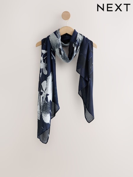 Navy Floral Print - Lightweight Scarf
