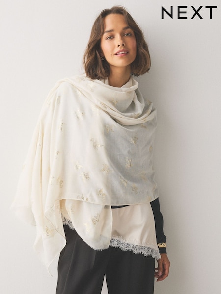 Ecru Foil Dove Print - Lightweight Scarf