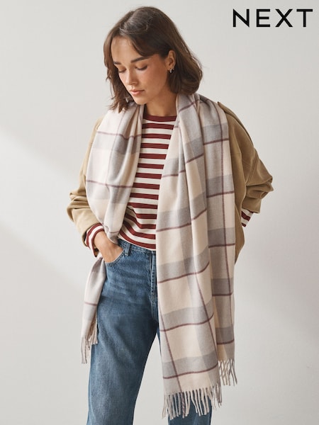 Grey/Blue Check - Midweight Scarf