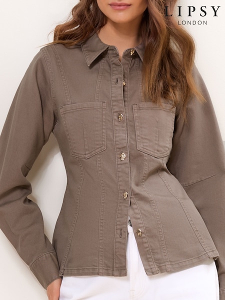 Neutral Denim - Lipsy Cinched Waist Shirt