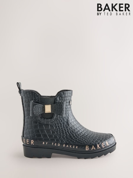 Black - Baker By Ted Baker Faux Fur Lined Croc Welly Boots With Bow